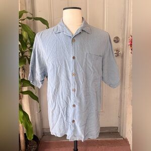Tommy Bahama Relax Hawaiian Shirt Men's Large Silk Blue Button Up Lightweight